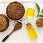 flaxseed oil with white background and oil bottled